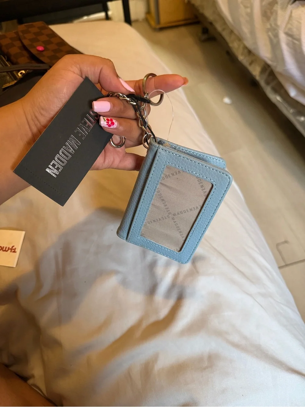 Steve Madden Powder Blue Cardholder Keychain with Gold Hardware